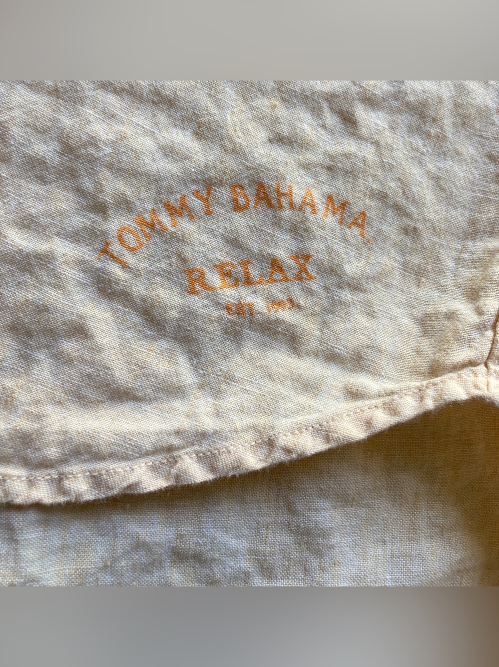 100% Linen Tommy Bahama Men's Button-Down Linen Shirt - Peach - Picture 7 of 13